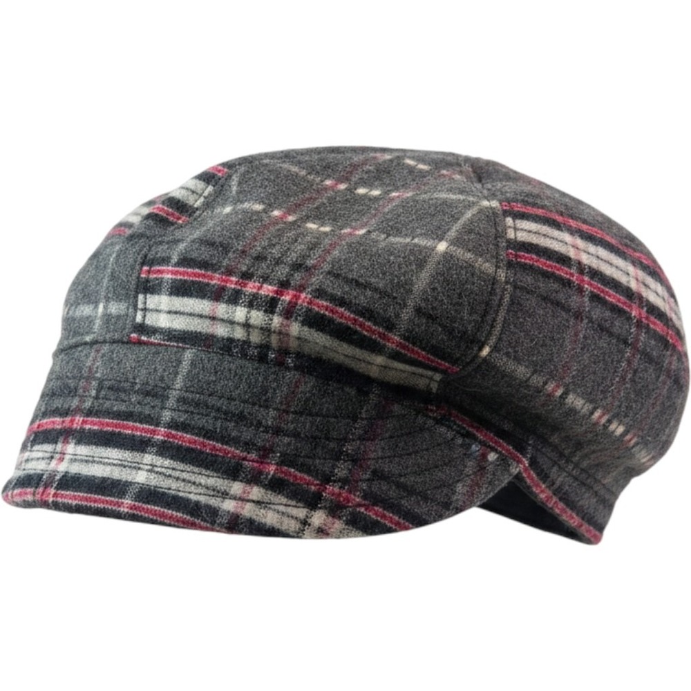 Goorin Brothers Womens Newsboy Flat Cap Grey Red Plaid Wool Blend Hat GB Logo